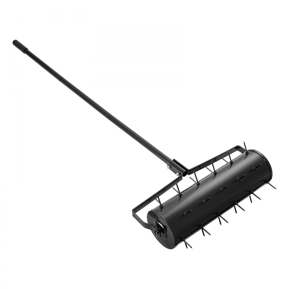VEVOR Aireador de Césped Rodante Manual Resistente de 533,4 mm con Mango Desmontable y 33 Púas de Hierro, Herramienta de Aireación de Césped Rodante para Jardín, Suelos Compactados y Césped, Negro