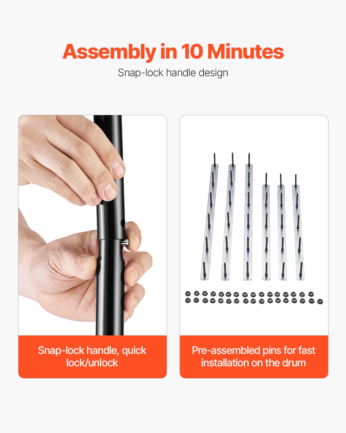 VEVOR Aerator, 525x235x1560 mm, Lawn Aerator Roller, Lawn Aerator with Detachable Handle and 33 Iron Spikes, Scarifier for Compacted Soils and Lawns in the Garden, Terrace, Yard, Black