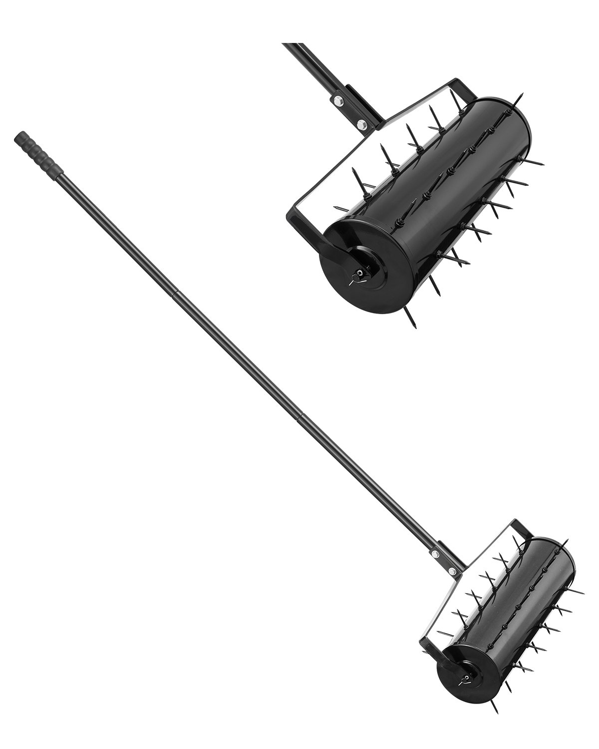 VEVOR Aireador de Césped Rodante Manual Resistente de 533,4 mm con Mango Desmontable y 33 Púas de Hierro, Herramienta de Aireación de Césped Rodante para Jardín, Suelos Compactados y Césped, Negro