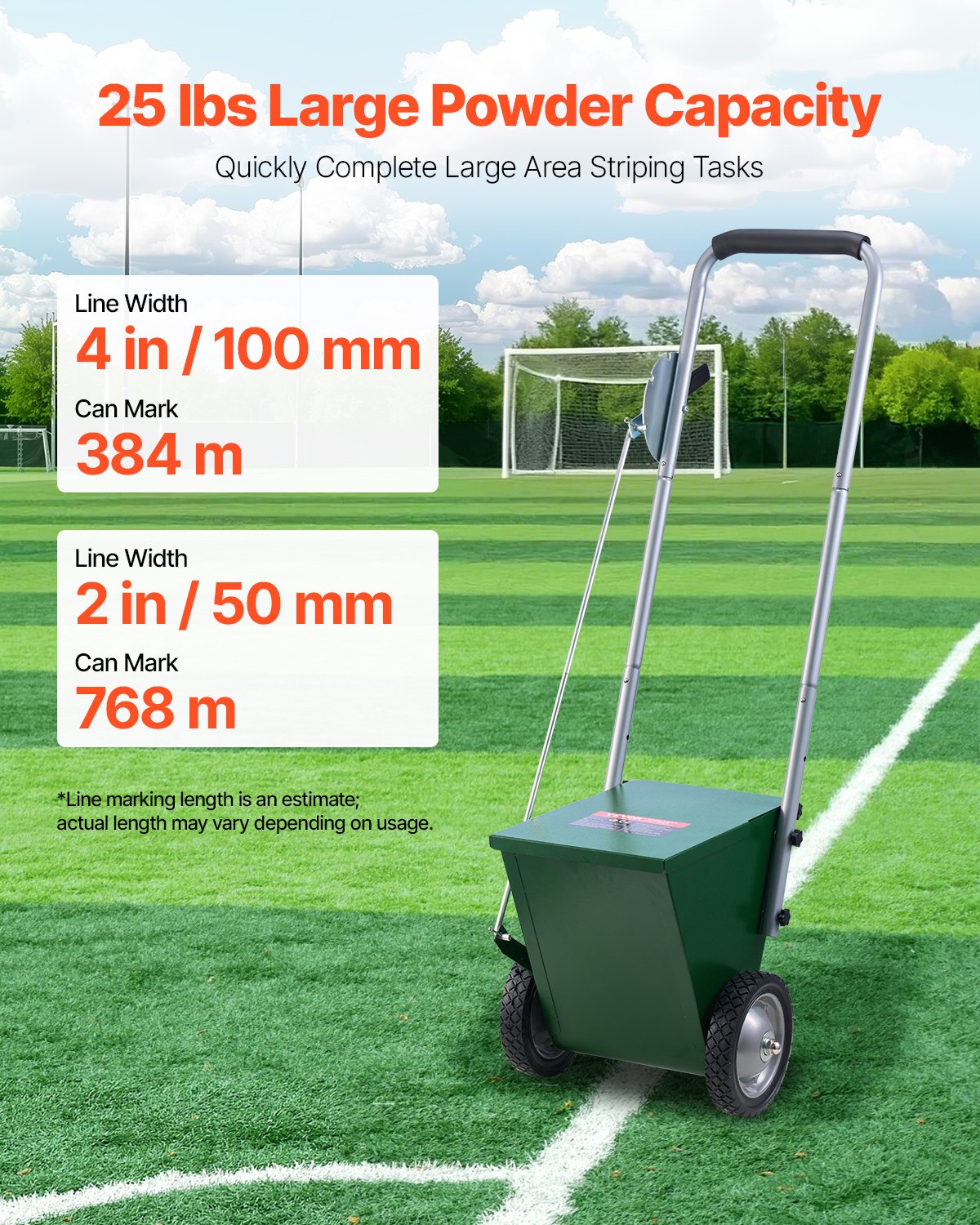 VEVOR Dry Line Marker (5/10 cm lines) Dry line chalk for the field, with rubber adjustable grip, large powder capacity of 11.3 kg, for baseball and softball infield, green