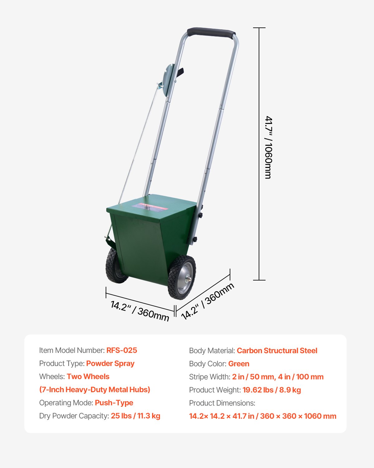 VEVOR Dry Line Marker (5/10 cm lines) Dry line chalk for the field, with rubber adjustable grip, large powder capacity of 11.3 kg, for baseball and softball infield, green