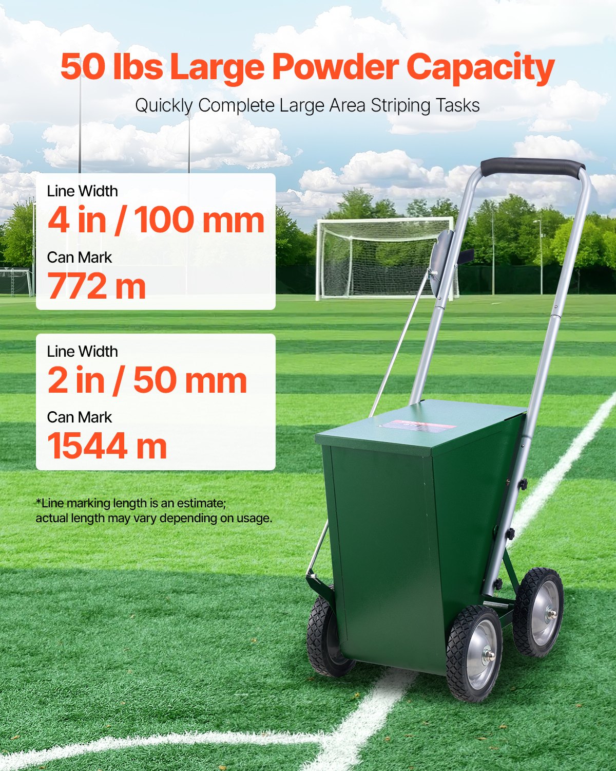 VEVOR Dry Line Marker (5/10 cm lines) Dry line chalk for the field, with rubber adjustable grip, large powder capacity of 22.7 kg, for baseball and softball infield, green