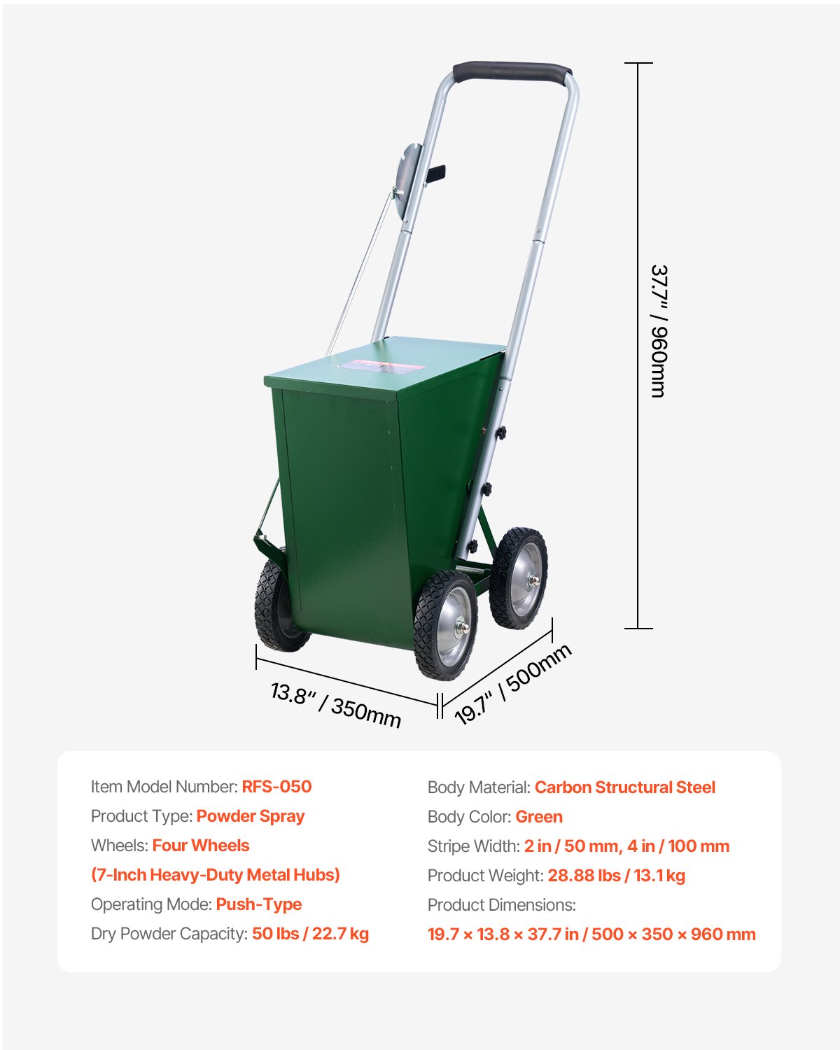 VEVOR Dry Line Marker (5/10 cm lines) Dry line chalk for the field, with rubber adjustable grip, large powder capacity of 22.7 kg, for baseball and softball infield, green