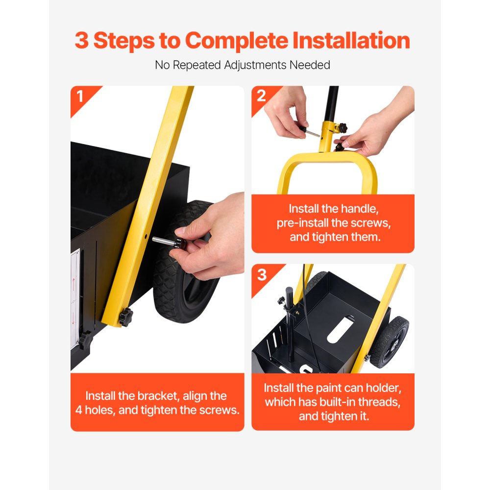 VEVOR Máquina de Marcado de Líneas de 610 x 330 x 900 mm con 4 Ruedas, Ancho de Raya Ajustable de 56-102 mm, Marcador de Línea para Carreteras, Estacionamientos, Campos Deportivos, Color Negro