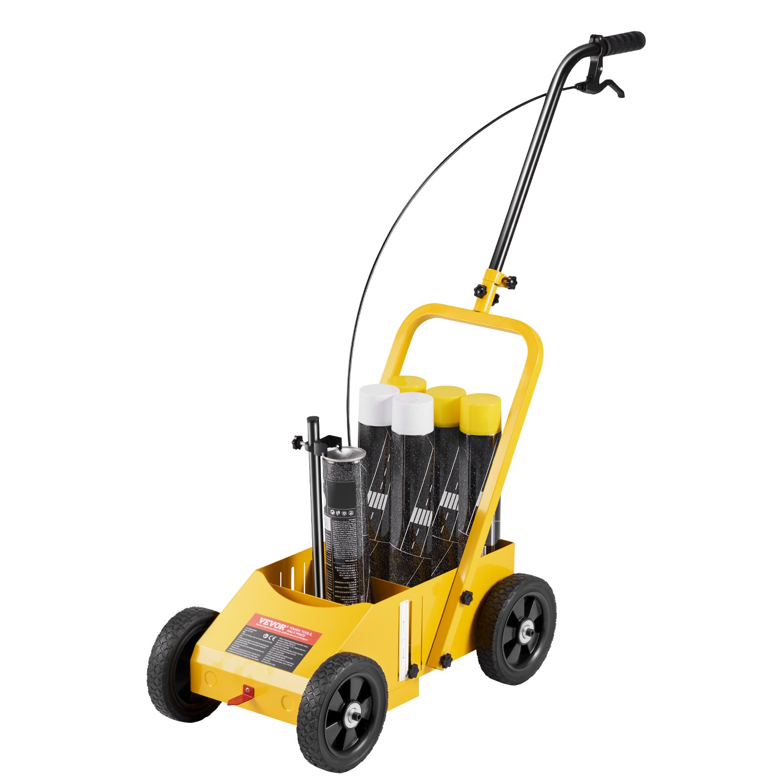 VEVOR Máquina de Marcado de Líneas de 610 x 330 x 900 mm con 4 Ruedas, Ancho de Raya Ajustable de 56-102 mm, Marcador de Línea para Carreteras, Estacionamientos, Campos Deportivos, Amarillo