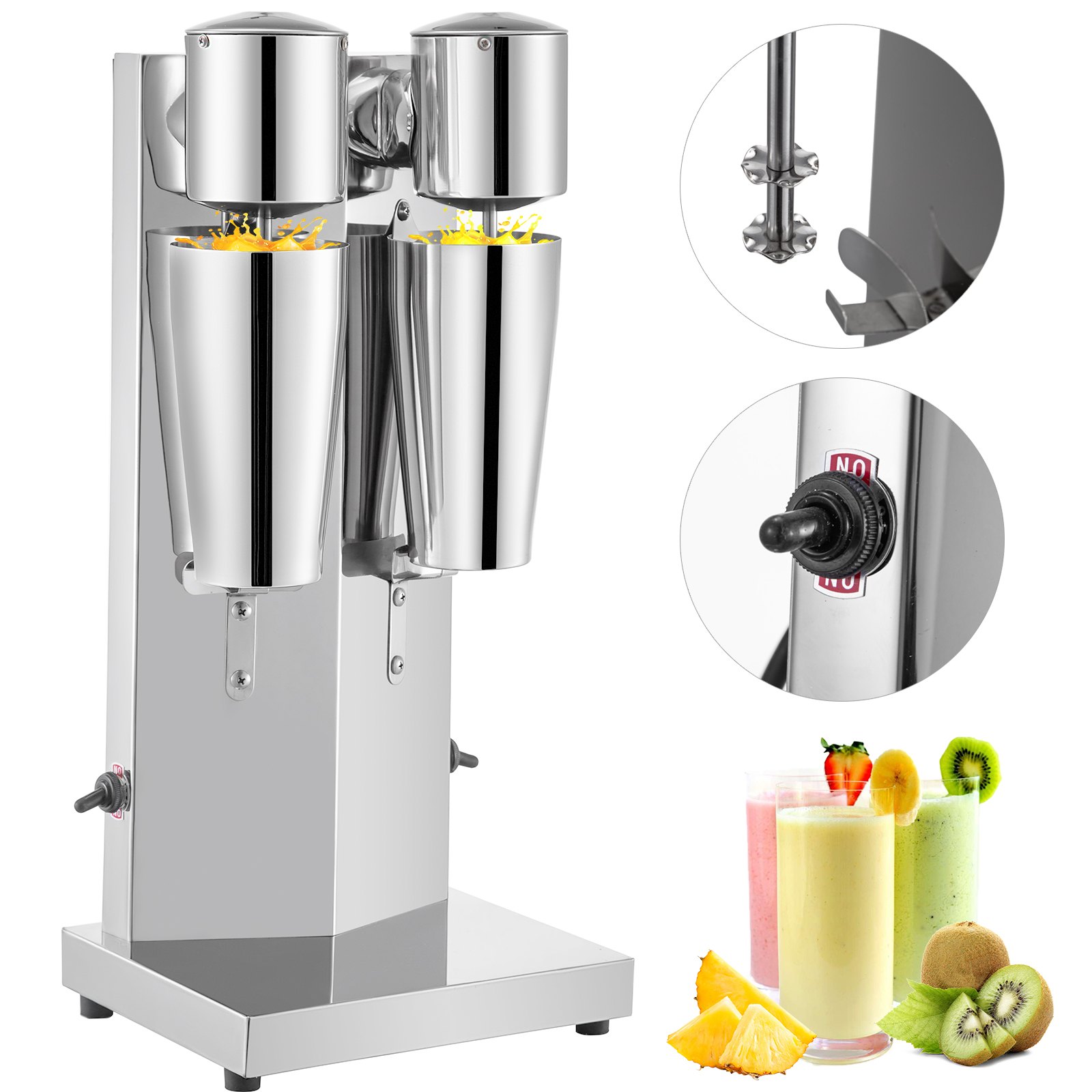 VEVOR Máquina para Hacer Batidos de Dos Vasos 800 mL, Batidora Eléctrica Mezclador Bebidas Dos Velocidades, Batidora Helados y Batidos de Acero inoxidable, Batidora con Velocidad del Motor 18000 r/min