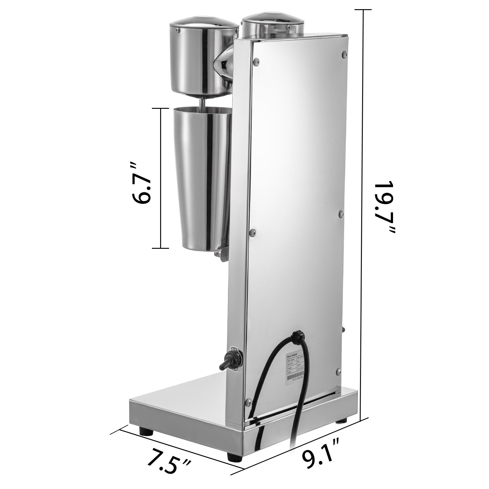 VEVOR Máquina para Hacer Batidos de Dos Vasos 800 mL, Batidora Eléctrica Mezclador Bebidas Dos Velocidades, Batidora Helados y Batidos de Acero inoxidable, Batidora con Velocidad del Motor 18000 r/min