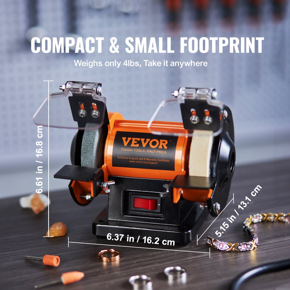 VEVOR Amoladora de Banco con Motor sin Escobillas 50 W 2980 RPM con 3 Muelas 100+ Pulidora de Joyería de Velocidad Ajustable Esmeriladora Fina y Gruesa Eliminación de Óxido de Metales de Joyería