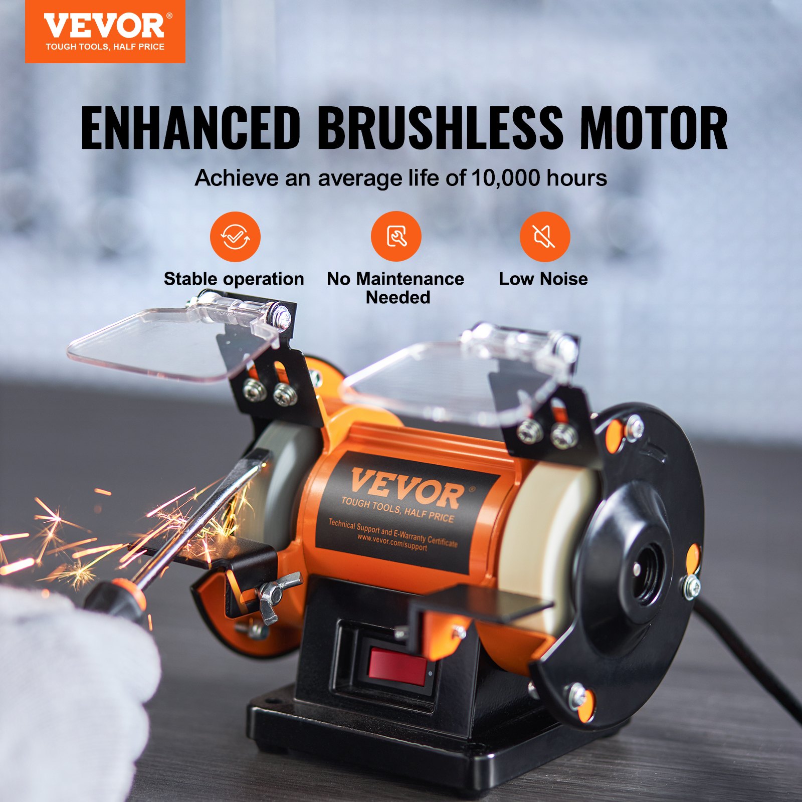 VEVOR Amoladora de Banco con Motor sin Escobillas 50 W 2980 RPM con 3 Muelas 100+ Pulidora de Joyería de Velocidad Ajustable Esmeriladora Fina y Gruesa Eliminación de Óxido de Metales de Joyería