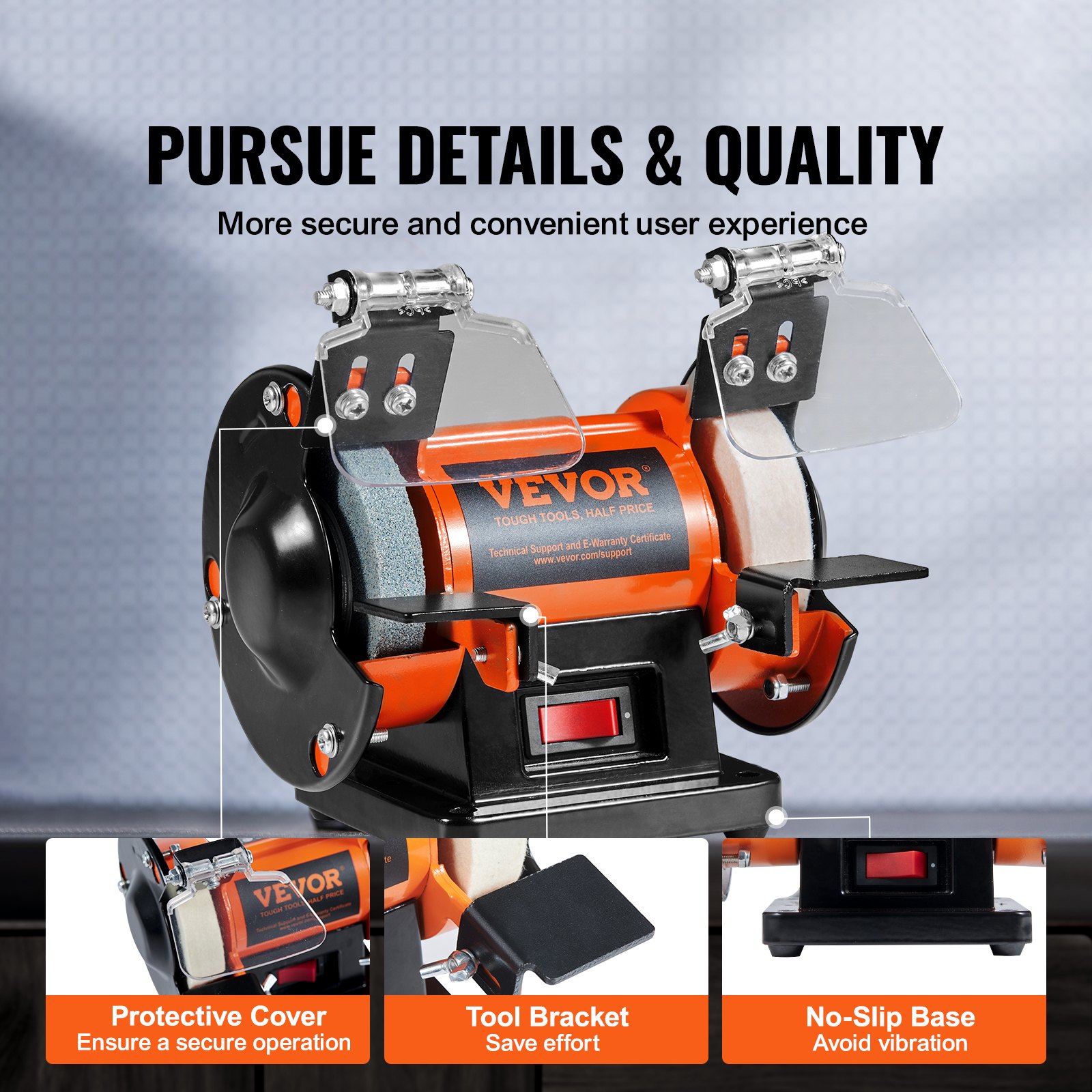 VEVOR Amoladora de Banco con Motor sin Escobillas 50 W 2980 RPM con 3 Muelas 100+ Pulidora de Joyería de Velocidad Ajustable Esmeriladora Fina y Gruesa Eliminación de Óxido de Metales de Joyería