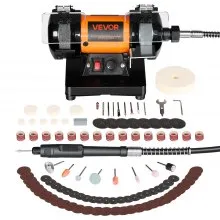 VEVOR Esmeriladora Doble 200 W, Amoladora de Banco, 8300-10600 RPM Velocidades Ajustables, Protección contra Chispas, Kit de Accesorios de 100 Piezas, Multifuncional para Madera Piedra Metal Joyería