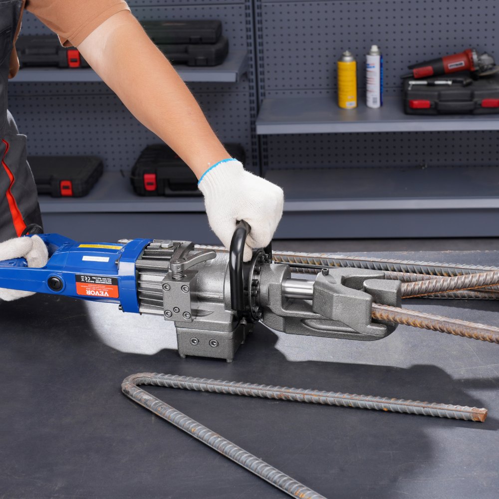 VEVOR Dobladora de Varillas de Refuerzo Hidráulica Eléctrica, 1000 W, Dobla Varillas de Refuerzo hasta 6-16 mm en 4 Segundos, Acero de Alta Potencia con Lata de Aceite, Negro, Azul, 600 x 170 x 200 mm