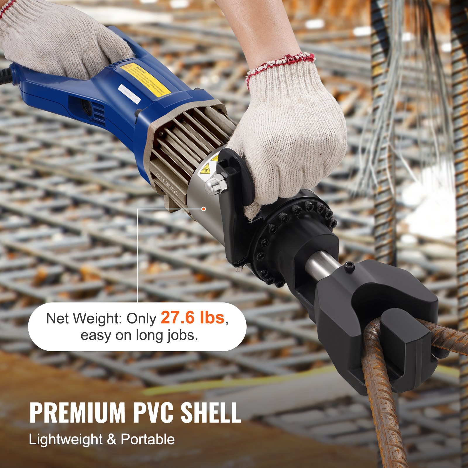 VEVOR Dobladora de Varillas de Refuerzo Hidráulica Eléctrica, 1500 W, hasta 6-20 mm en 4 Segundos, Acero de Alta Potencia con Caja de Herramientas y Lata de Aceite, Negro y Azul, 630 x 170 x 200 mm