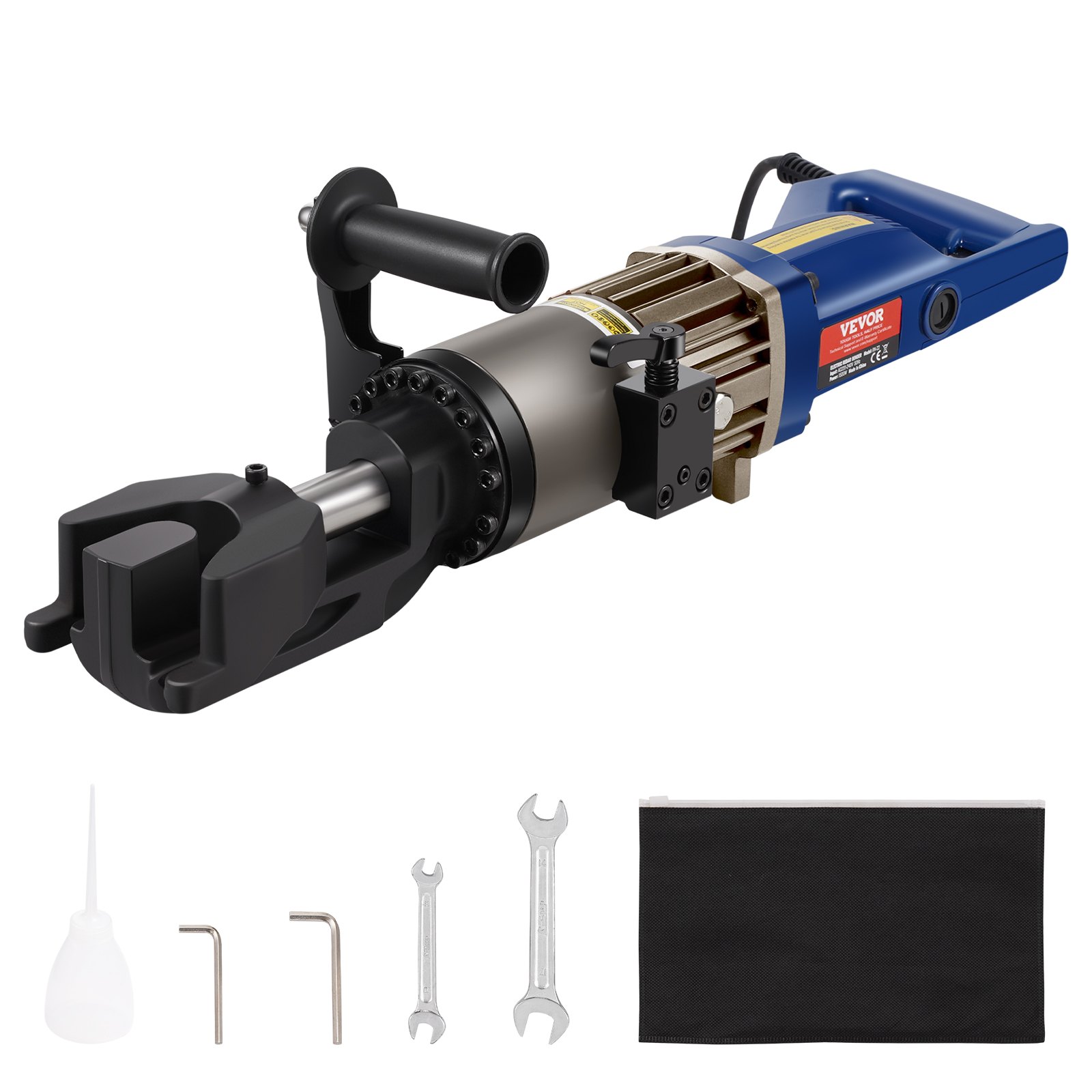 VEVOR Dobladora de Varillas de Refuerzo Hidráulica Eléctrica, 1500 W, hasta 6-20 mm en 4 Segundos, Acero de Alta Potencia con Caja de Herramientas y Lata de Aceite, Negro y Azul, 630 x 170 x 200 mm
