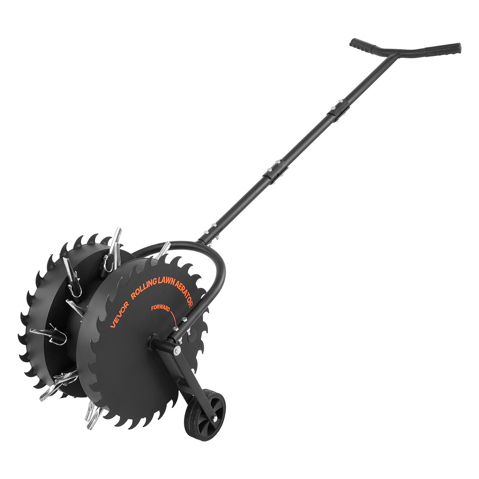 VEVOR Aireador de Césped Rodante con 16 Púas, 5 cm de Profundidad, Mango de 147 cm, Soporta hasta 21 kg, Herramienta de Aireación de Césped Manual de Acero para Zonas para Mascotas Patio y Jardín