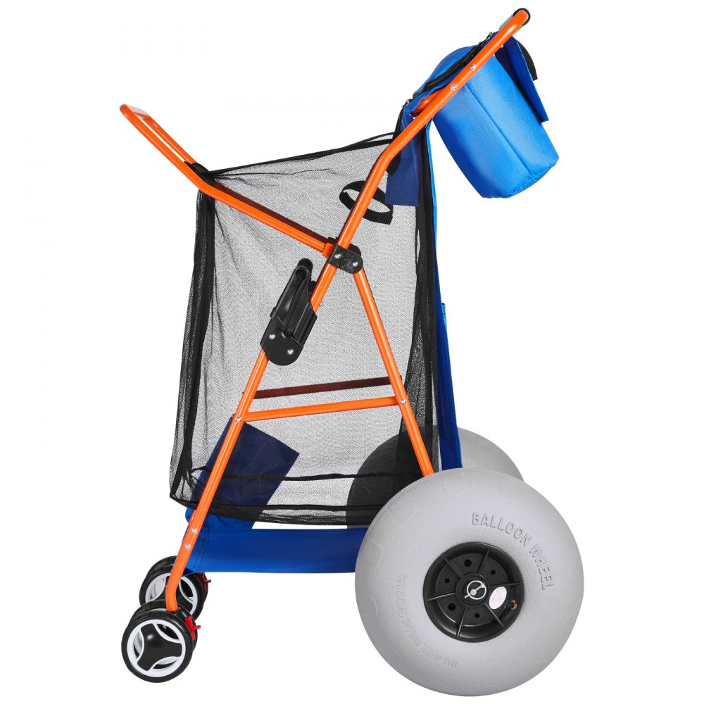 VEVOR Carro de Playa con Ruedas de Globo, Carrito Plegable Capacidad de Carga de 75 kg, con Bolsa Térmica, Soporte para Sombrilla, Marco de Acero para Camping, Pesca, Eventos Deportivos, Picnics