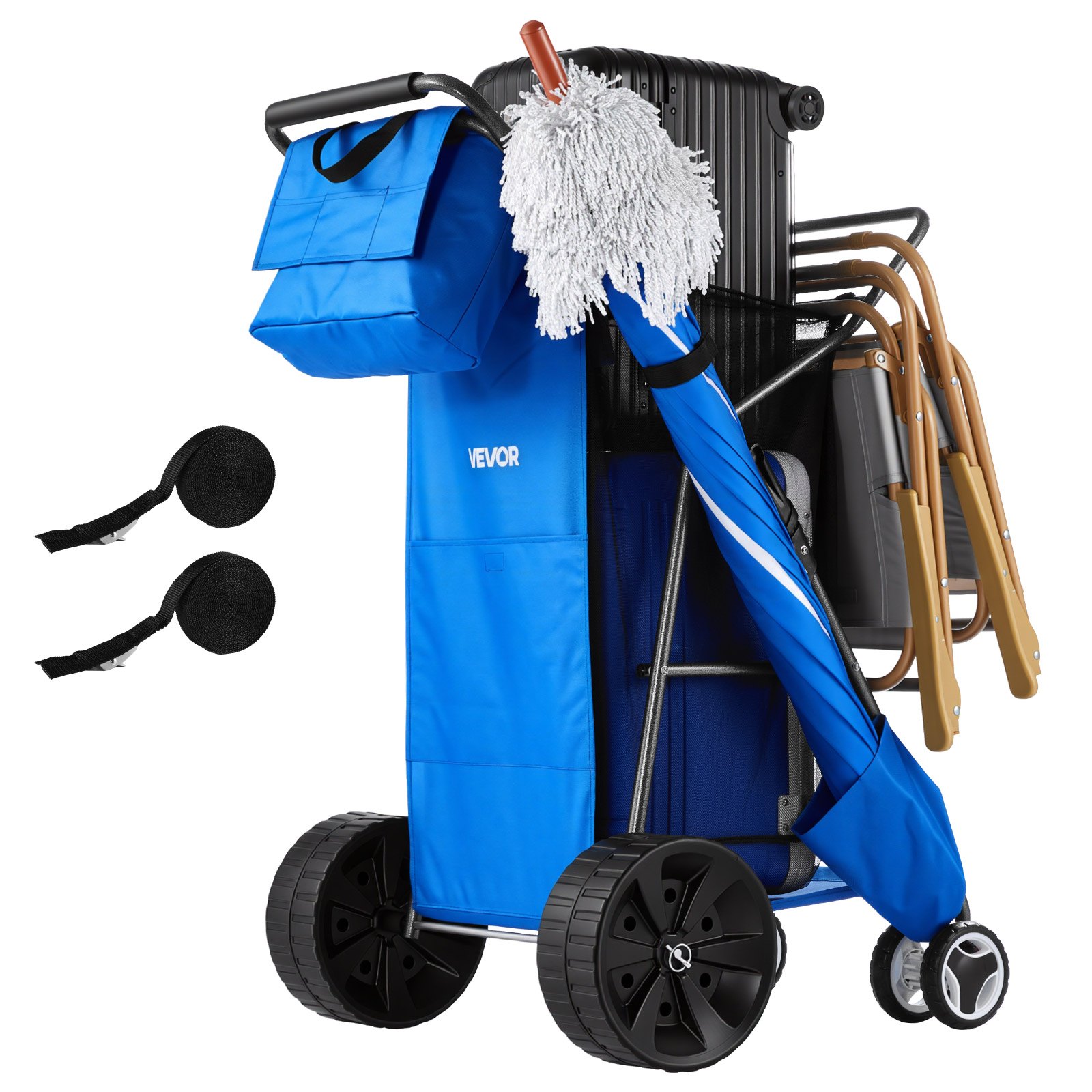 VEVOR Carro de Playa con Ruedas Macizas, Carrito Plegable Capacidad de Carga de 75 kg, con Bolsa Térmica, Soporte para Sombrilla, Marco de Acero, para Camping, Pesca, Eventos Deportivos, Picnics