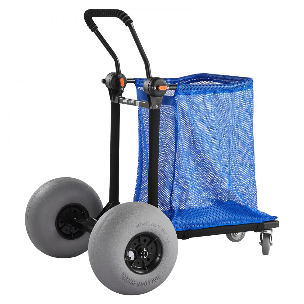 VEVOR Carro de Playa con Ruedas de Globo, Carrito Plegable Capacidad de Carga de 75 kg, con Bolsa de Almacenamiento, Manillar Ajustable a 180°, para Camping, Pesca, Eventos Deportivos, Picnics