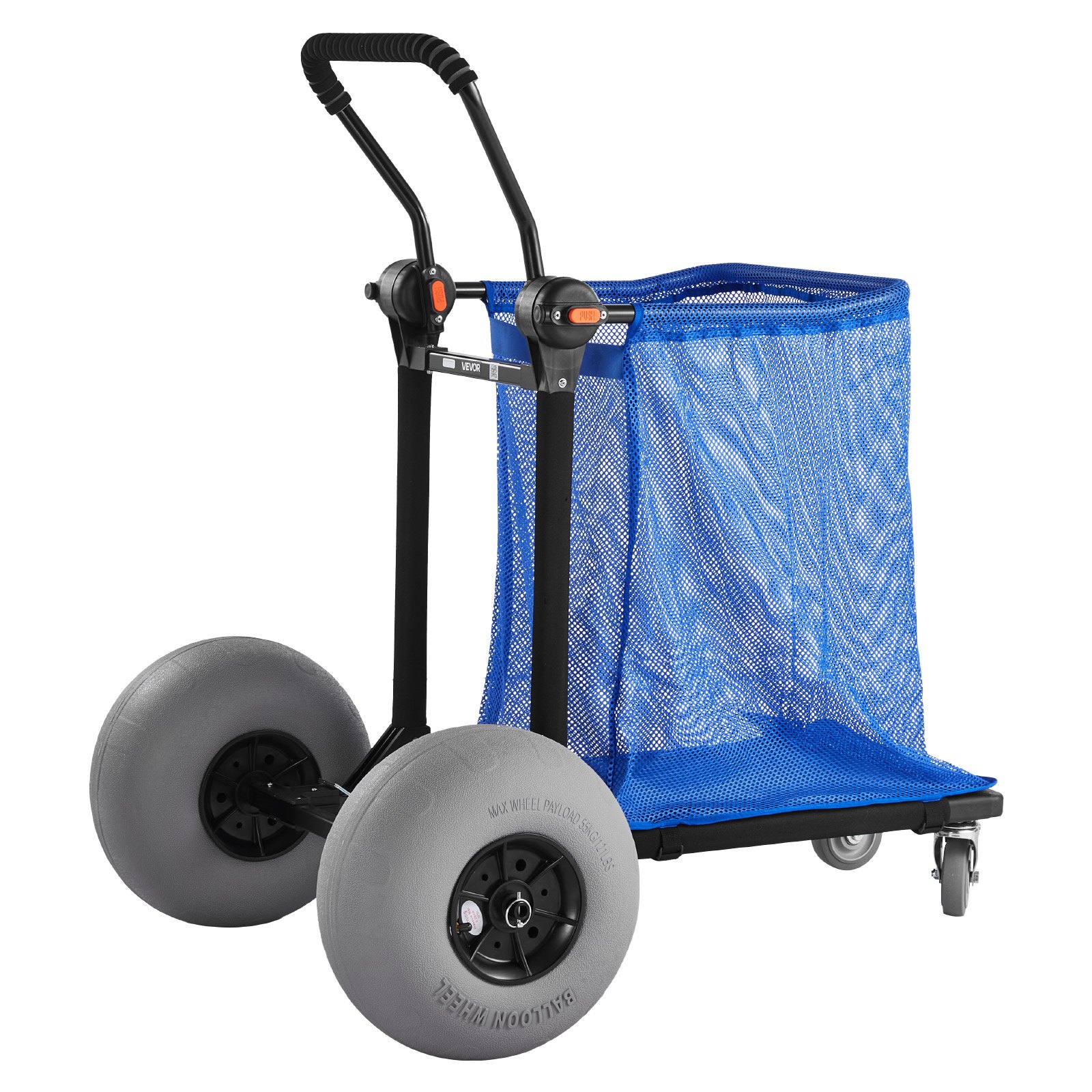 VEVOR Carro de Playa con Ruedas de Globo, Carrito Plegable Capacidad de Carga de 75 kg, con Bolsa de Almacenamiento, Manillar Ajustable a 180°, para Camping, Pesca, Eventos Deportivos, Picnics