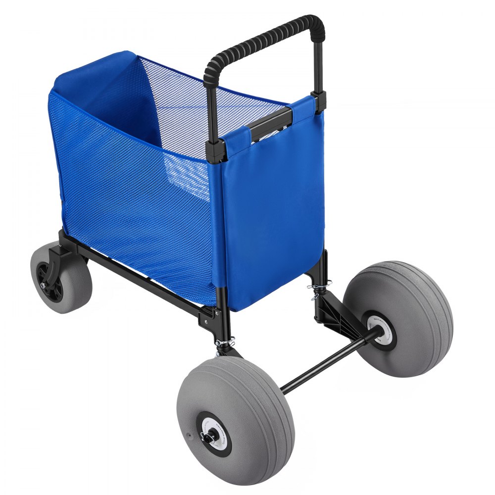 VEVOR Carro de Playa con Ruedas de Globo, Carrito Plegable Capacidad de Carga de 75 kg, con Asa Ajustable de 4 Niveles, Bolsa de Almacenamiento, para Camping, Pesca, Eventos Deportivos, Picnics
