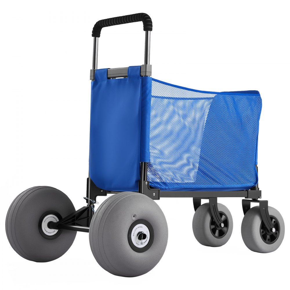 VEVOR Carro de Playa con Ruedas de Globo, Carrito Plegable Capacidad de Carga de 75 kg, con Asa Ajustable de 4 Niveles, Bolsa de Almacenamiento, para Camping, Pesca, Eventos Deportivos, Picnics
