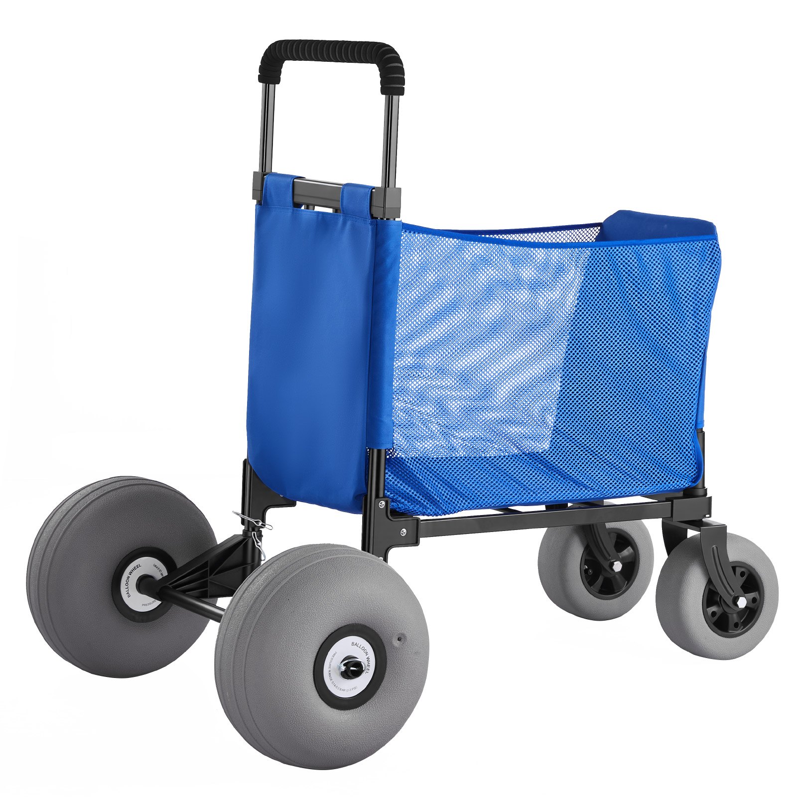VEVOR Carro de Playa con Ruedas de Globo, Carrito Plegable Capacidad de Carga de 75 kg, con Asa Ajustable de 4 Niveles, Bolsa de Almacenamiento, para Camping, Pesca, Eventos Deportivos, Picnics