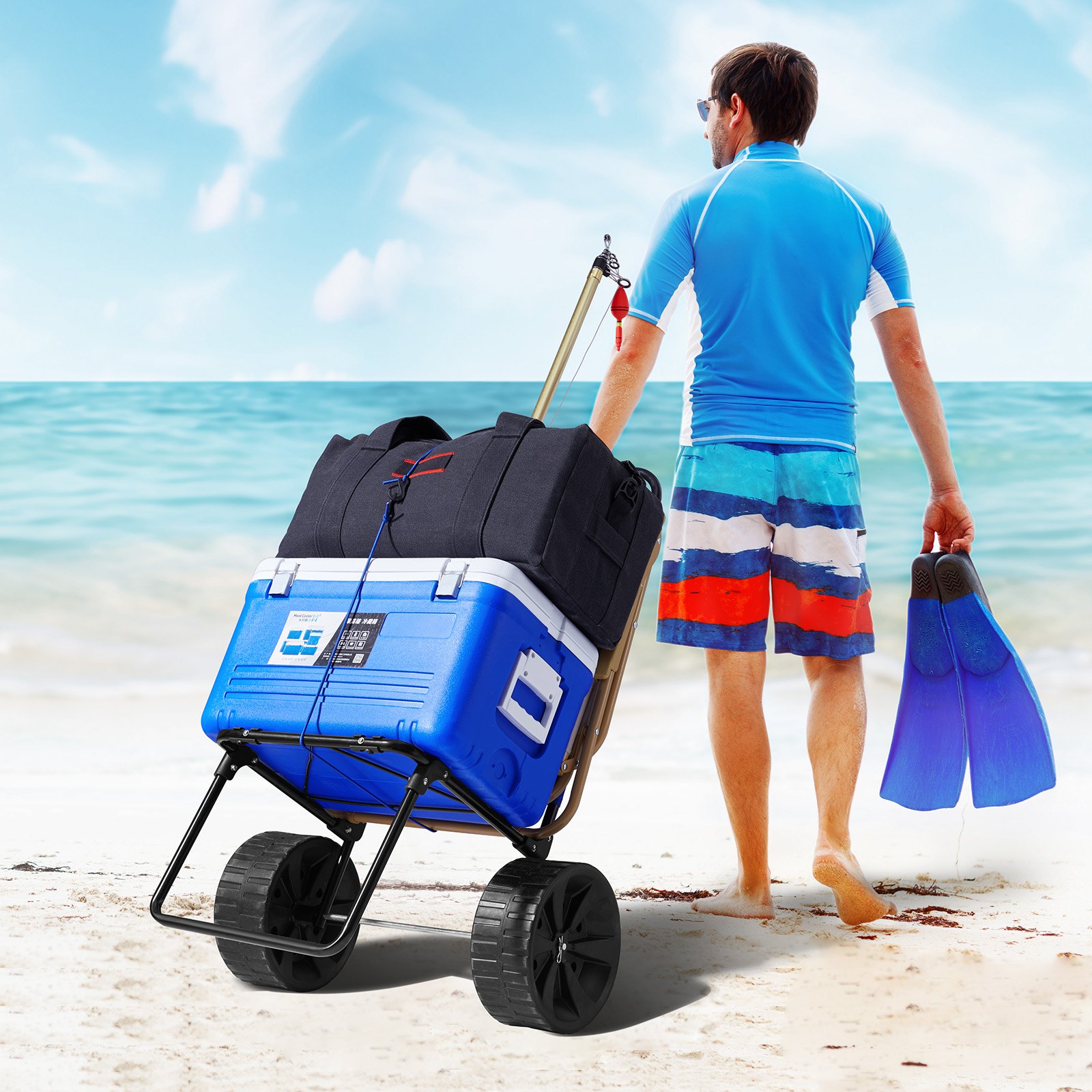 VEVOR Beach Cart, Sand Cart, 31 kg Load Capacity, Foldable Steel Sand Cart, 380 x 386 mm Hand Cart, Robust Beach Equipment Cart