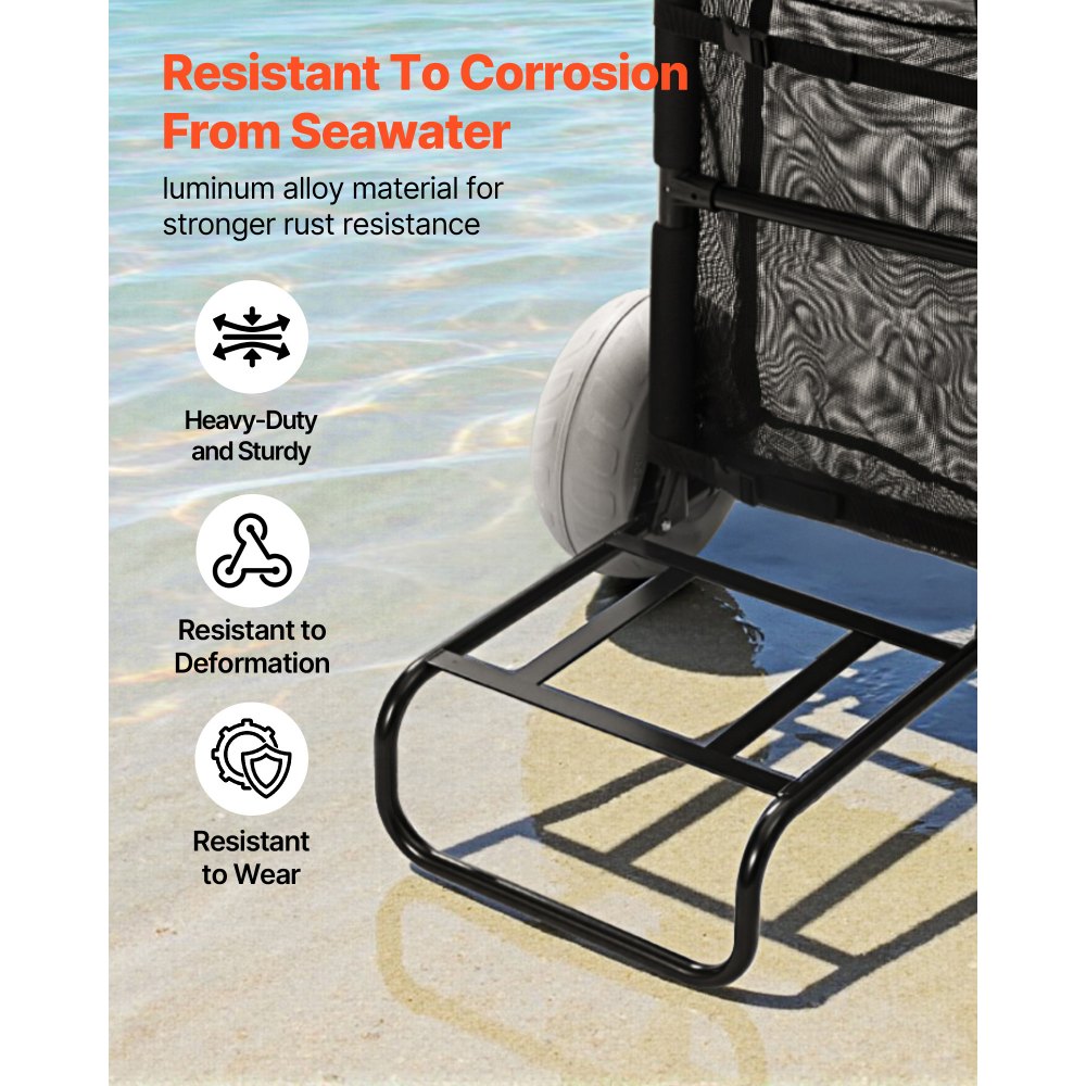 VEVOR Carrito de Playa con Ruedas Sólidas  para Arena, Plataforma de Carga de 510 x 370 mm, Carro de Arena Plegables y Altura Ajustable Carro Resistente para pícnica, Camp, Pesca, Playa, Jardinería