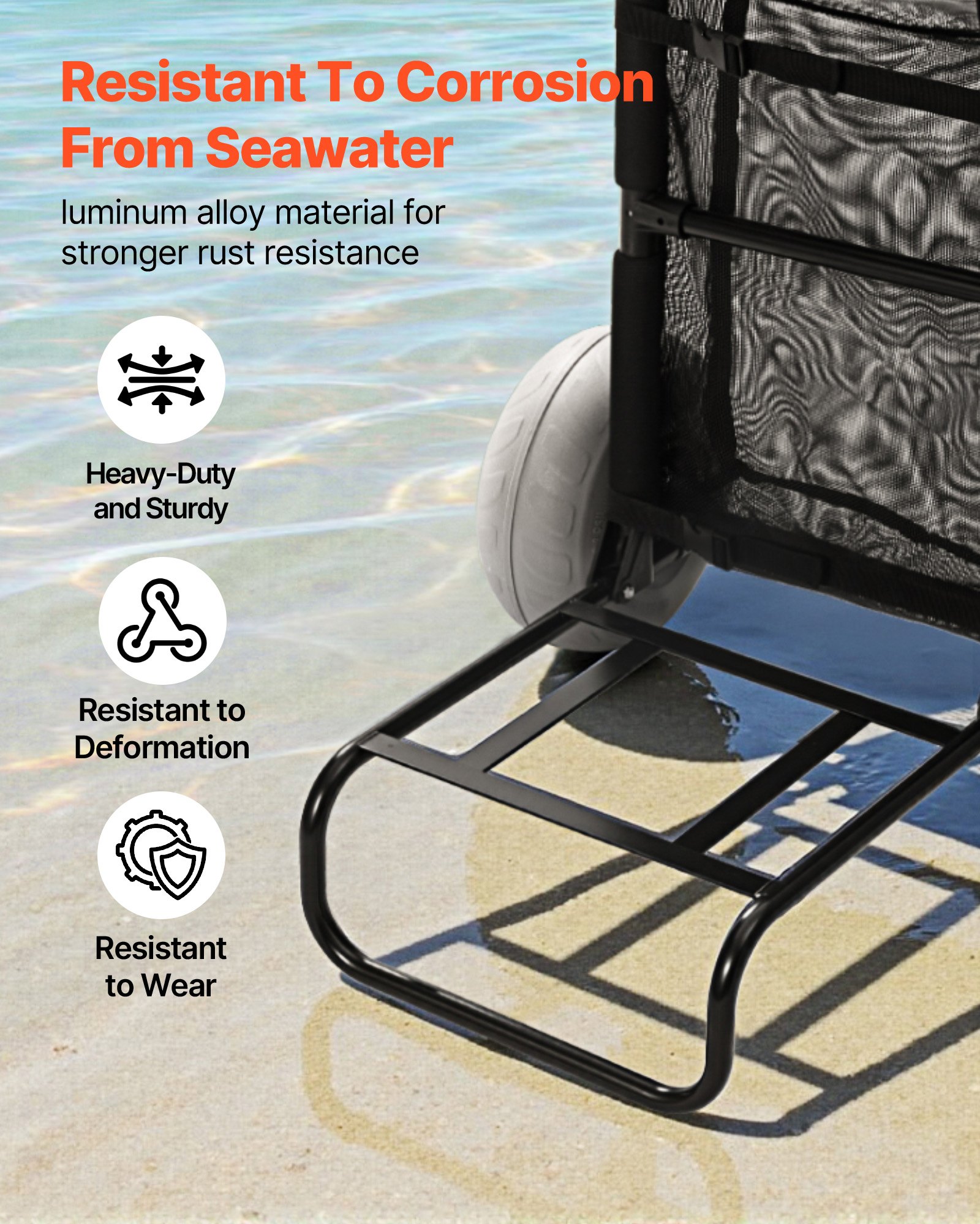 VEVOR Carrito de Playa con Ruedas Sólidas  para Arena, Plataforma de Carga de 510 x 370 mm, Carro de Arena Plegables y Altura Ajustable Carro Resistente para pícnica, Camp, Pesca, Playa, Jardinería