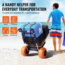 VEVOR Carro de Playa con Ruedas de Espuma 30,5 cm Carro de Transporte 76x39 cm Capacidad de Carga 75 kg Altura Regulable de 82-128,5 cm Carretilla de Mano para Acampar, Pícnic, Barbacoa al Aire Libre