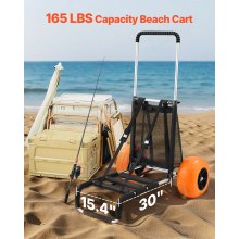 VEVOR Carro de Playa con Ruedas de Espuma 30,5 cm Carro de Transporte 76x39 cm Capacidad de Carga 75 kg Altura Regulable de 82-128,5 cm Carretilla de Mano para Acampar, Pícnic, Barbacoa al Aire Libre