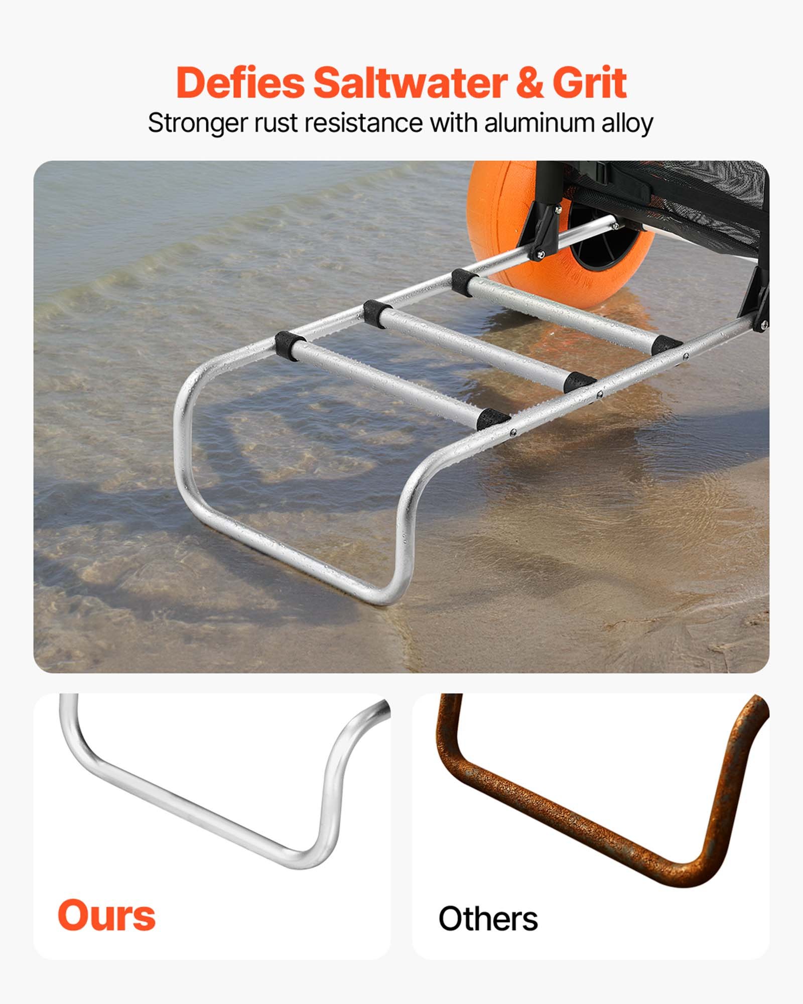 VEVOR Beach Cart, Sand Cart, 74.84 kg Load Capacity, Foldable Aluminum Sand Cart, 685-1135 mm Adjustable Height, 76 x 39 cm Loading Area