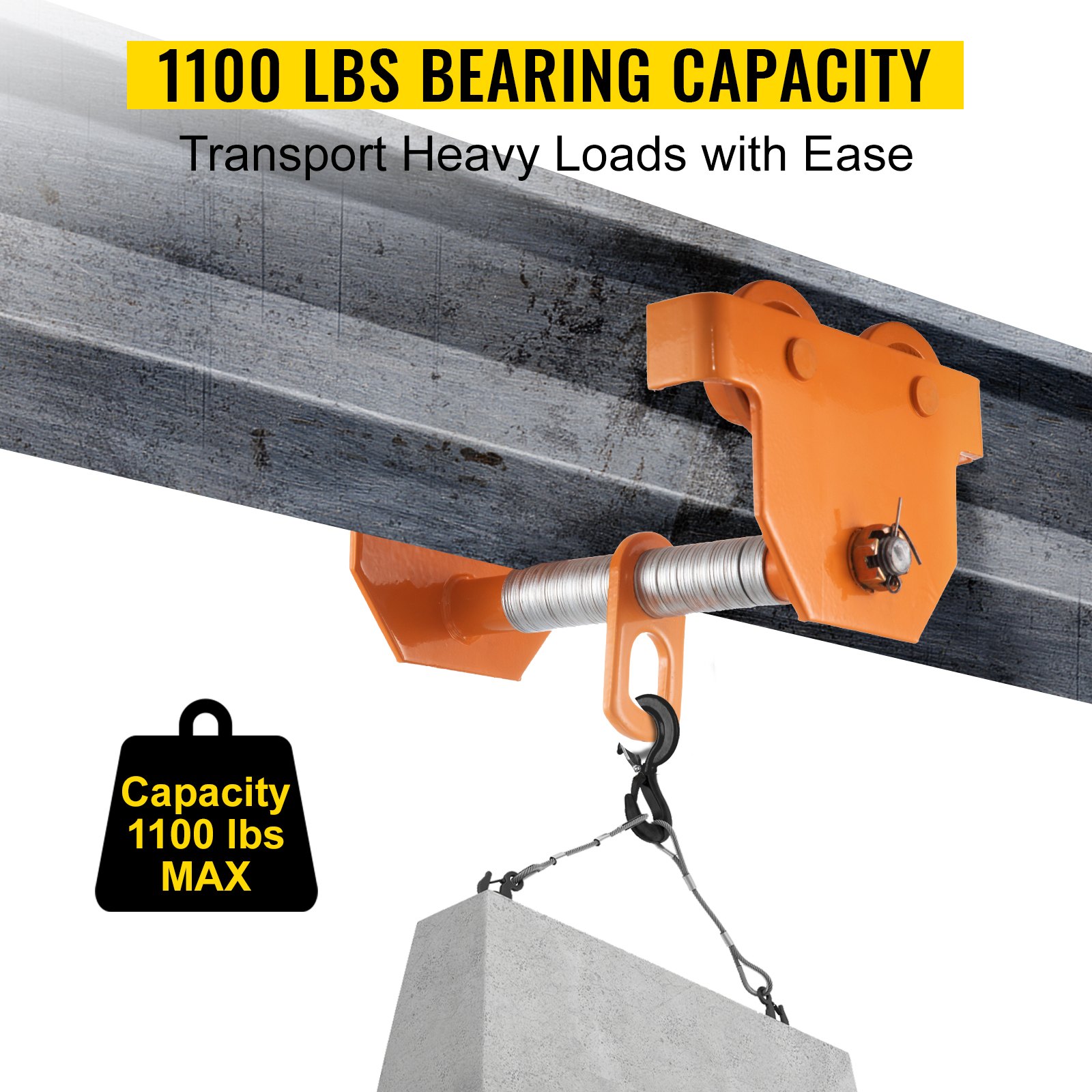 VEVOR Carro de viga de empuje Carro de viga I 1100LBS Cabrestante grúa elevador ajustable