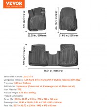 VEVOR Alfombrillas para Coche Honda CR-V(Modelos Híbridos) 2017-2022 3 Unidades