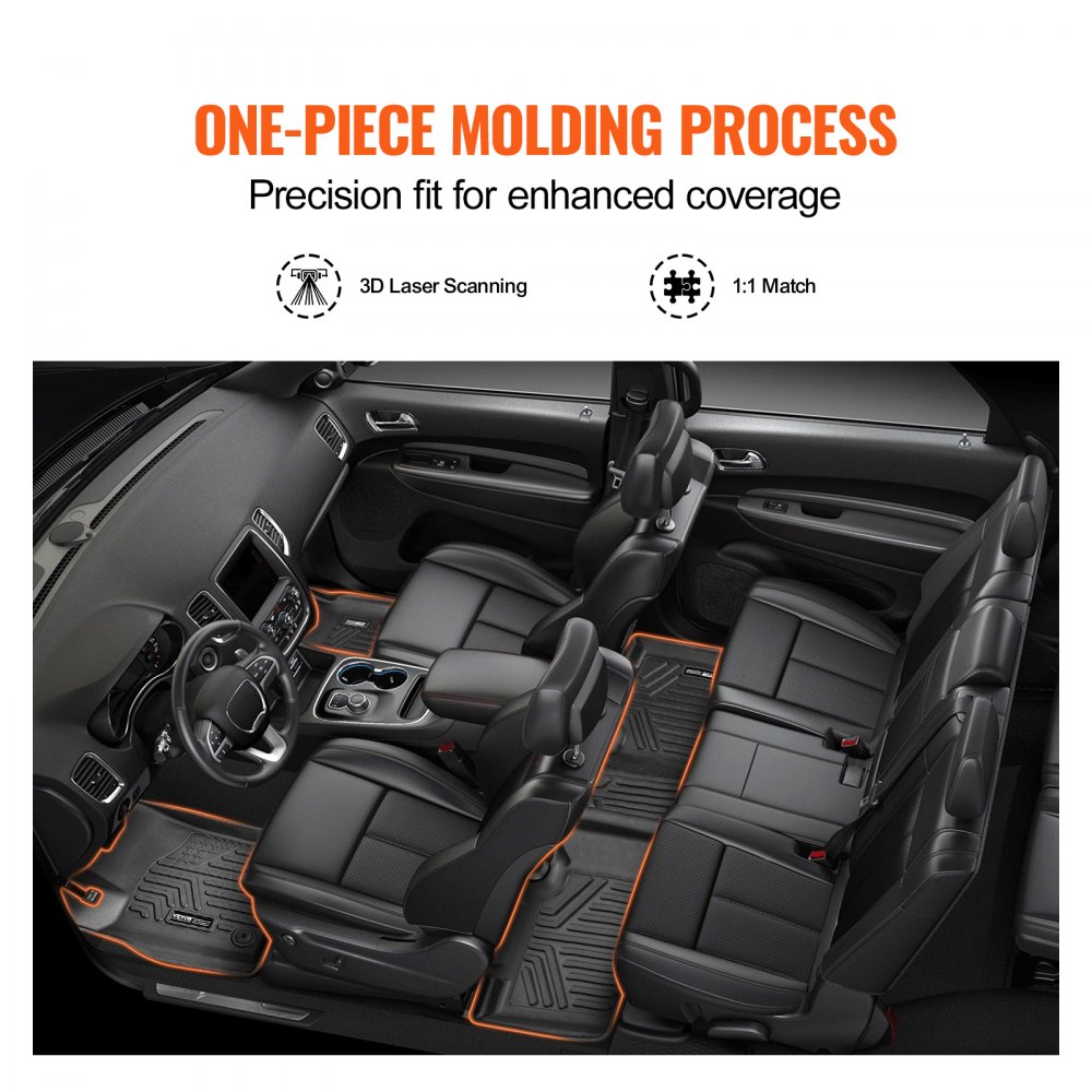 VEVOR car floor mats suitable for Dodge Durango / Jeep Grand Cherokee 2016-2024 / 2016-2021, 3-piece set, inserts for the front and second row, weatherproof, custom-fit vehicle floor mats made of TPE