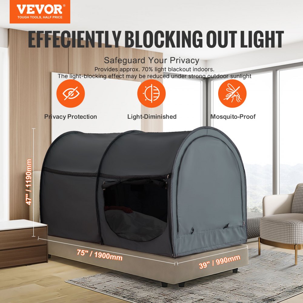 VEVOR Tienda de Campaña para Cama, Tienda de Campaña Transpirable 190 x 99 x 119 cm de 4 Puertas con Postes de Fibra de 7 mm para Privacidad en la Cama Dosel Opaca para Camas de Niños y Adultos