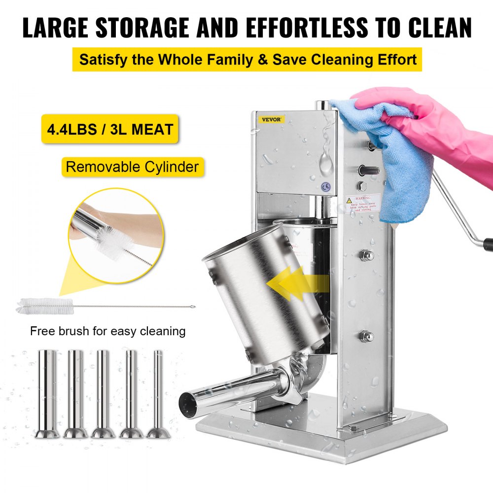 VEVOR Embutidora De Salchichas Vertical Acero Inoxidable Dos Velocidades 3L Es Perfecto para Hacer Salchichas Chorizo Hot Dogs Bratwurst Etc Adecuado Tanto para Uso Doméstico Como Comercial