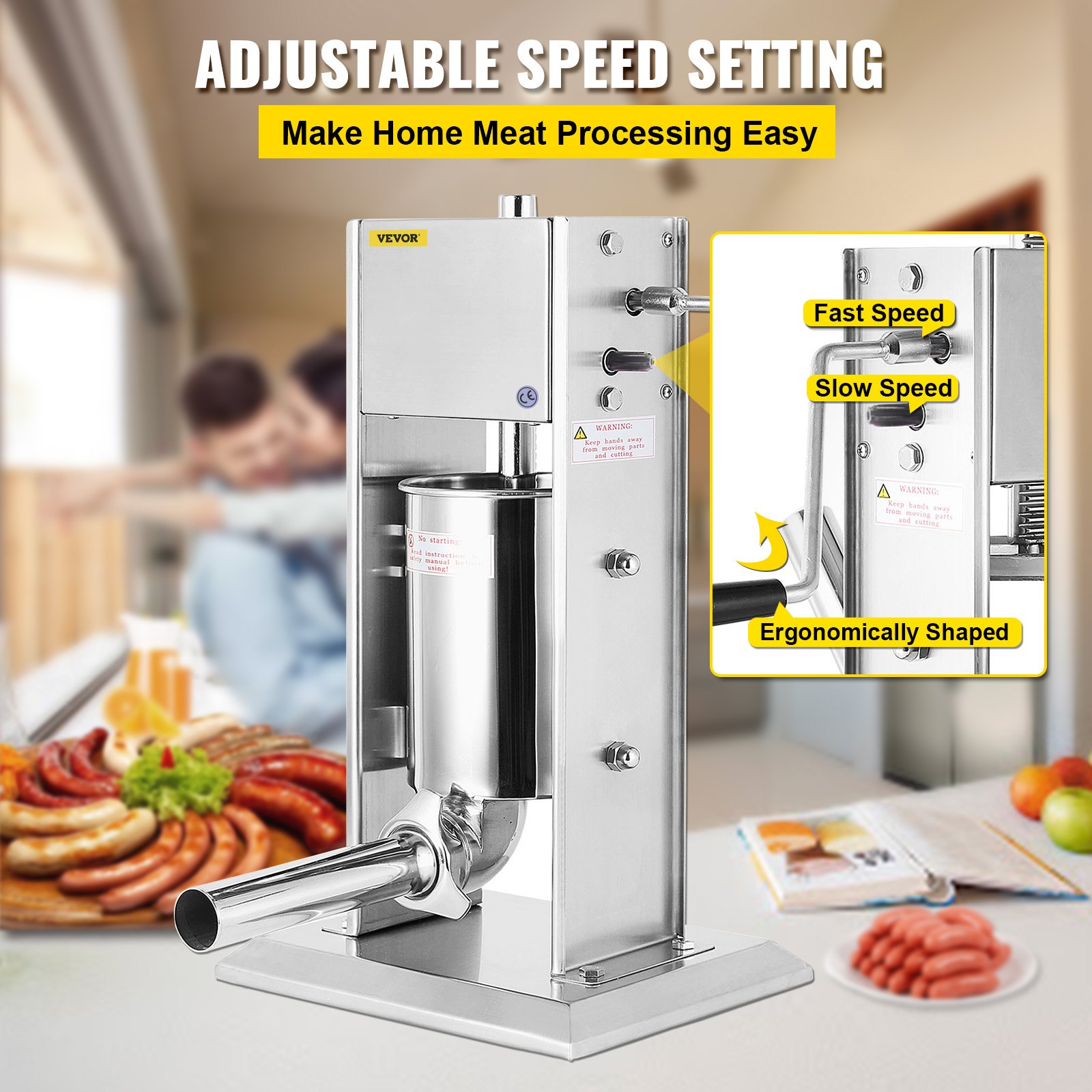 VEVOR Embutidora De Salchichas Vertical Acero Inoxidable Dos Velocidades 3L Es Perfecto para Hacer Salchichas Chorizo Hot Dogs Bratwurst Etc Adecuado Tanto para Uso Doméstico Como Comercial