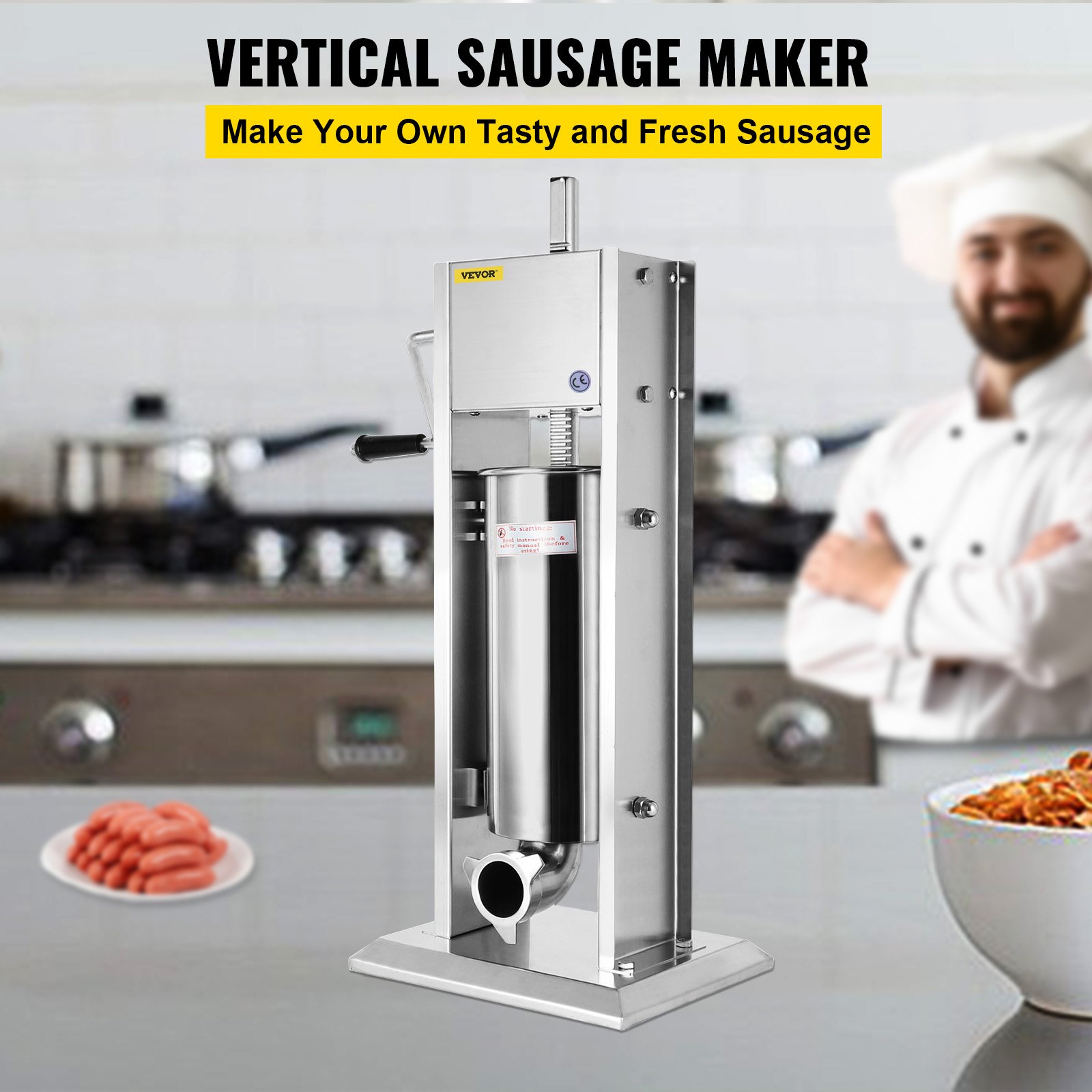 VEVOR Embutidora De Salchichas Vertical Acero Inoxidable Dos Velocidades 5L Es Perfecto para Hacer Salchichas Chorizo Hot Dogs Bratwurst Etc Adecuado Tanto para Uso Doméstico Como Comercial