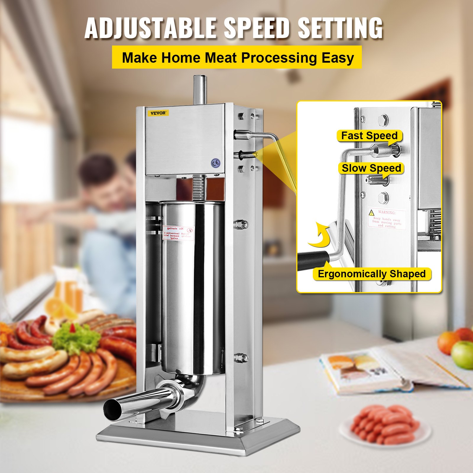 VEVOR Embutidora De Salchichas Vertical Acero Inoxidable Dos Velocidades 5L Es Perfecto para Hacer Salchichas Chorizo Hot Dogs Bratwurst Etc Adecuado Tanto para Uso Doméstico Como Comercial