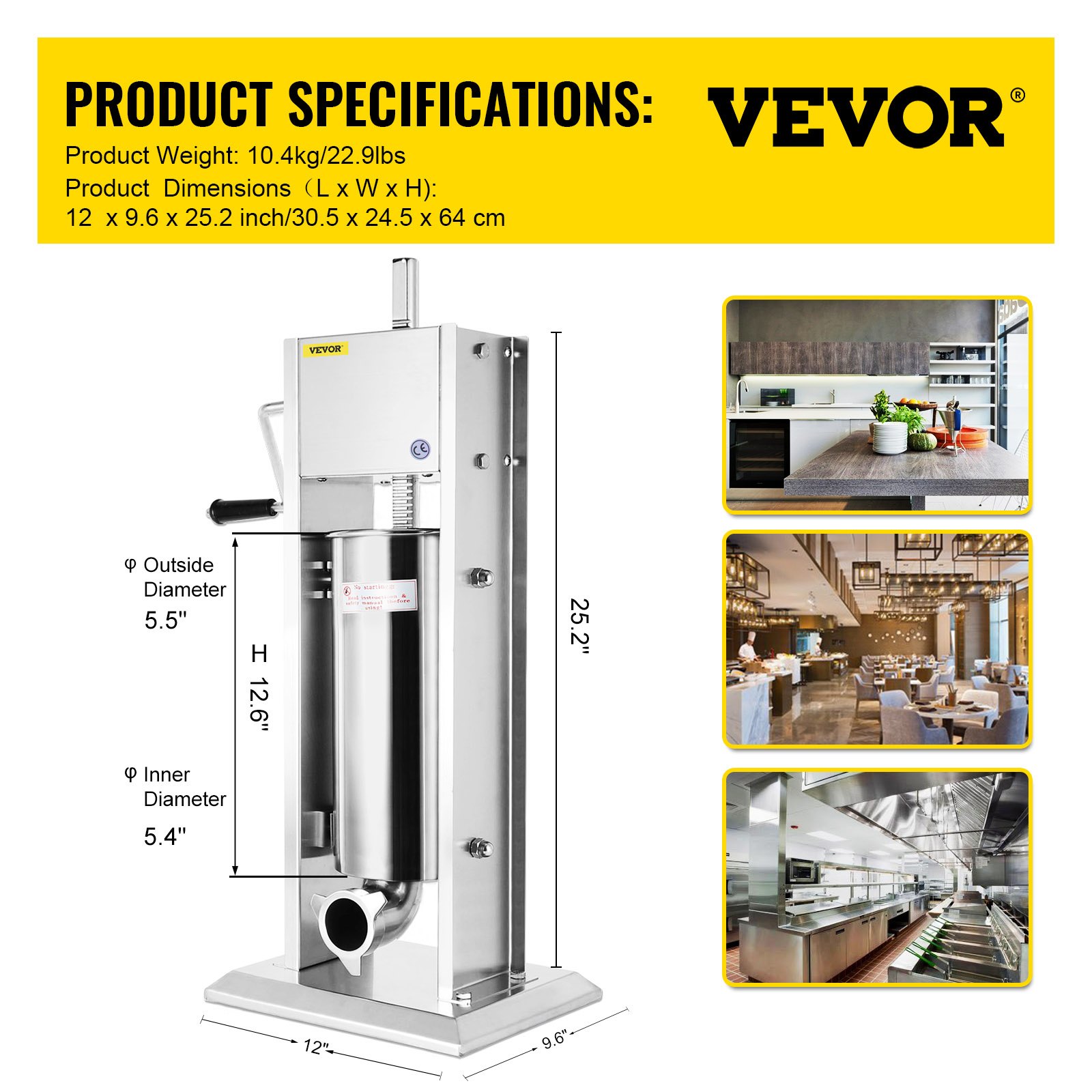 VEVOR Embutidora De Salchichas Vertical Acero Inoxidable Dos Velocidades 5L Es Perfecto para Hacer Salchichas Chorizo Hot Dogs Bratwurst Etc Adecuado Tanto para Uso Doméstico Como Comercial