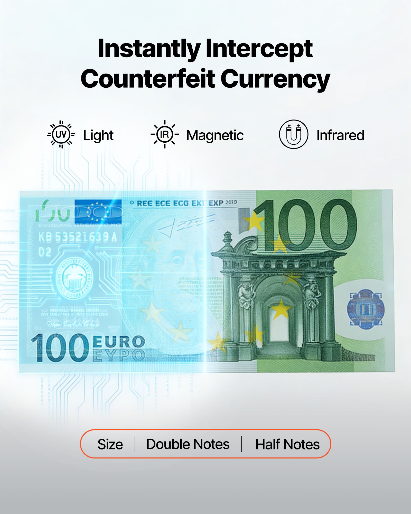 VEVOR Contadora de Billetes, 1200 Billetes por Minuto, Máquina de Contar Dinero con Pantalla LCD, Detección de Falsos, Función de Totalización, Denominación Mixta, para Tiendas Bancos Restaurantes