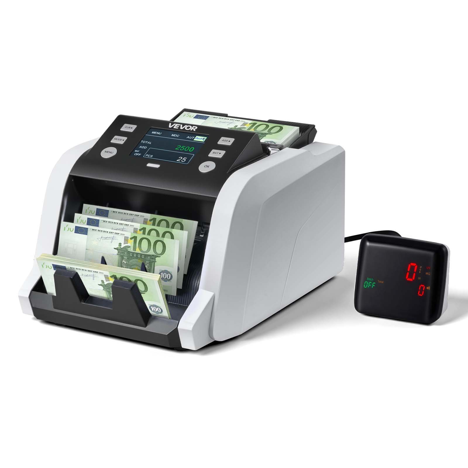 VEVOR Contadora de Billetes, 1200 Billetes por Minuto, Máquina de Contar Dinero con Pantalla LCD, Detección de Falsos, Función de Totalización, Denominación Mixta, para Tiendas Bancos Restaurantes