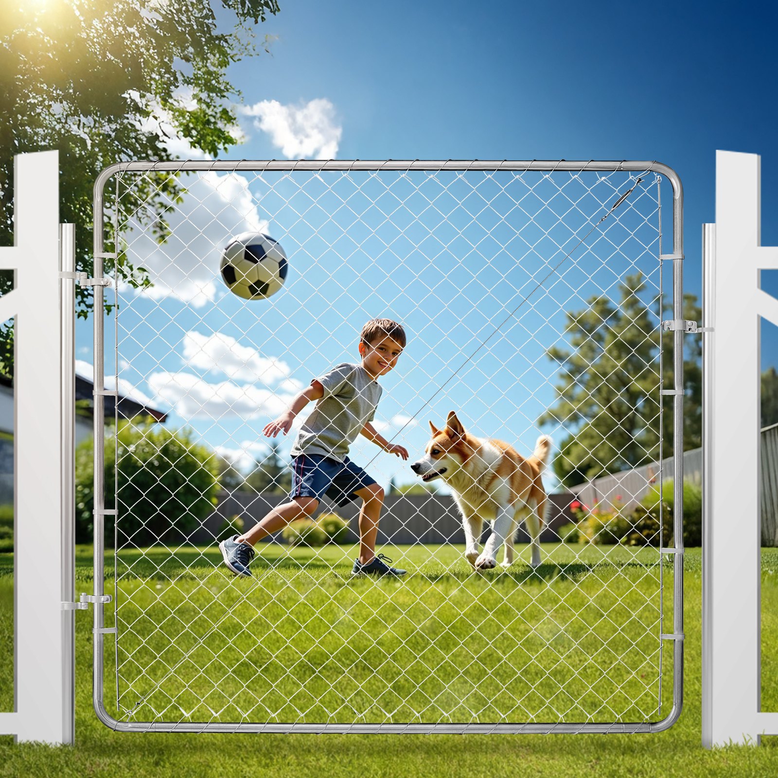 VEVOR Puerta de Valla de Eslabones de Cadena 183x178 cm Panel de Valla de Eslabones de Cadena Ajustable Puerta de Valla Galvanizada Resistente a la Oxidación para Abertura de Valla, Poste No Incluido