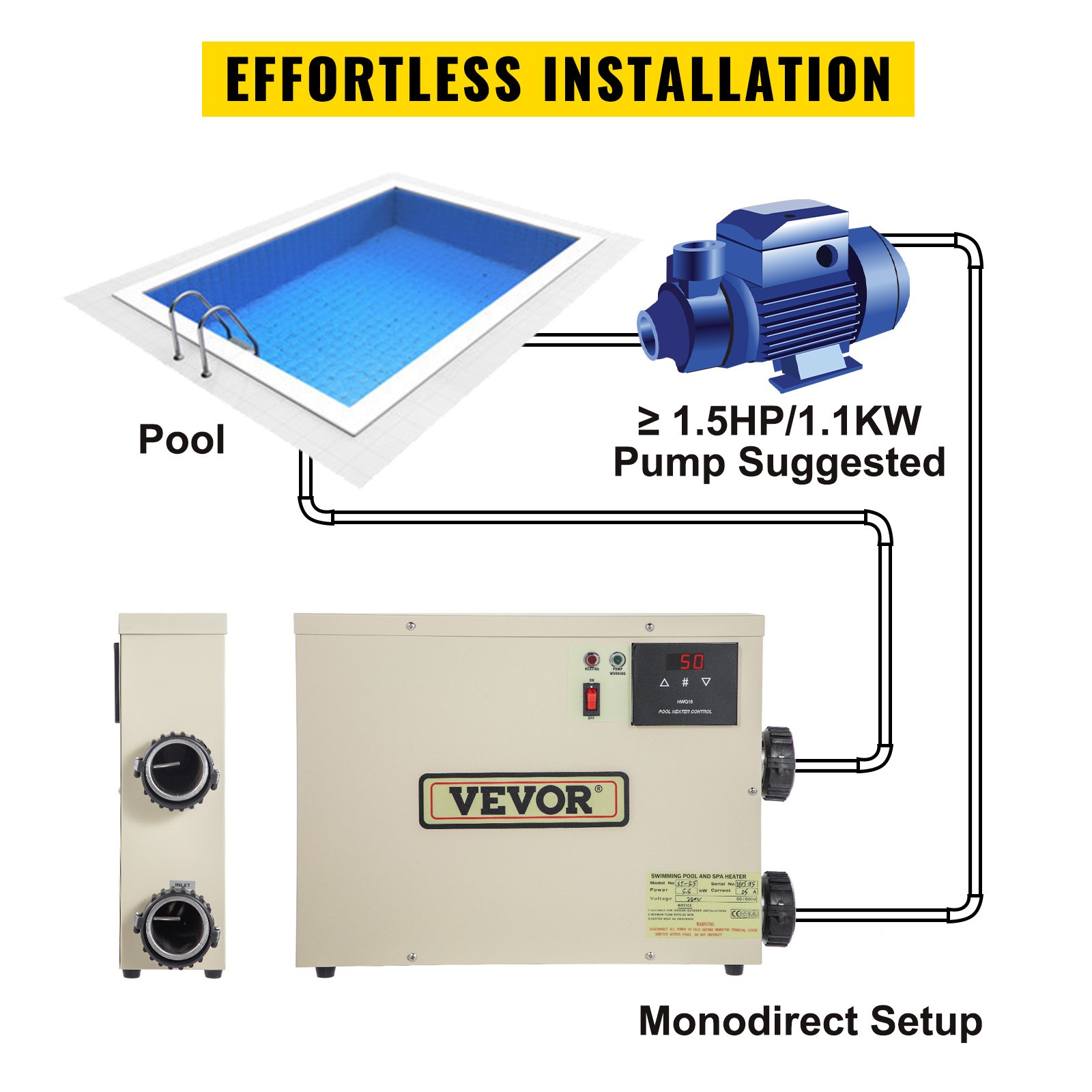 VEVOR Termostato Eléctrico para Piscina 18 kW Termostato de Calentador 380 V