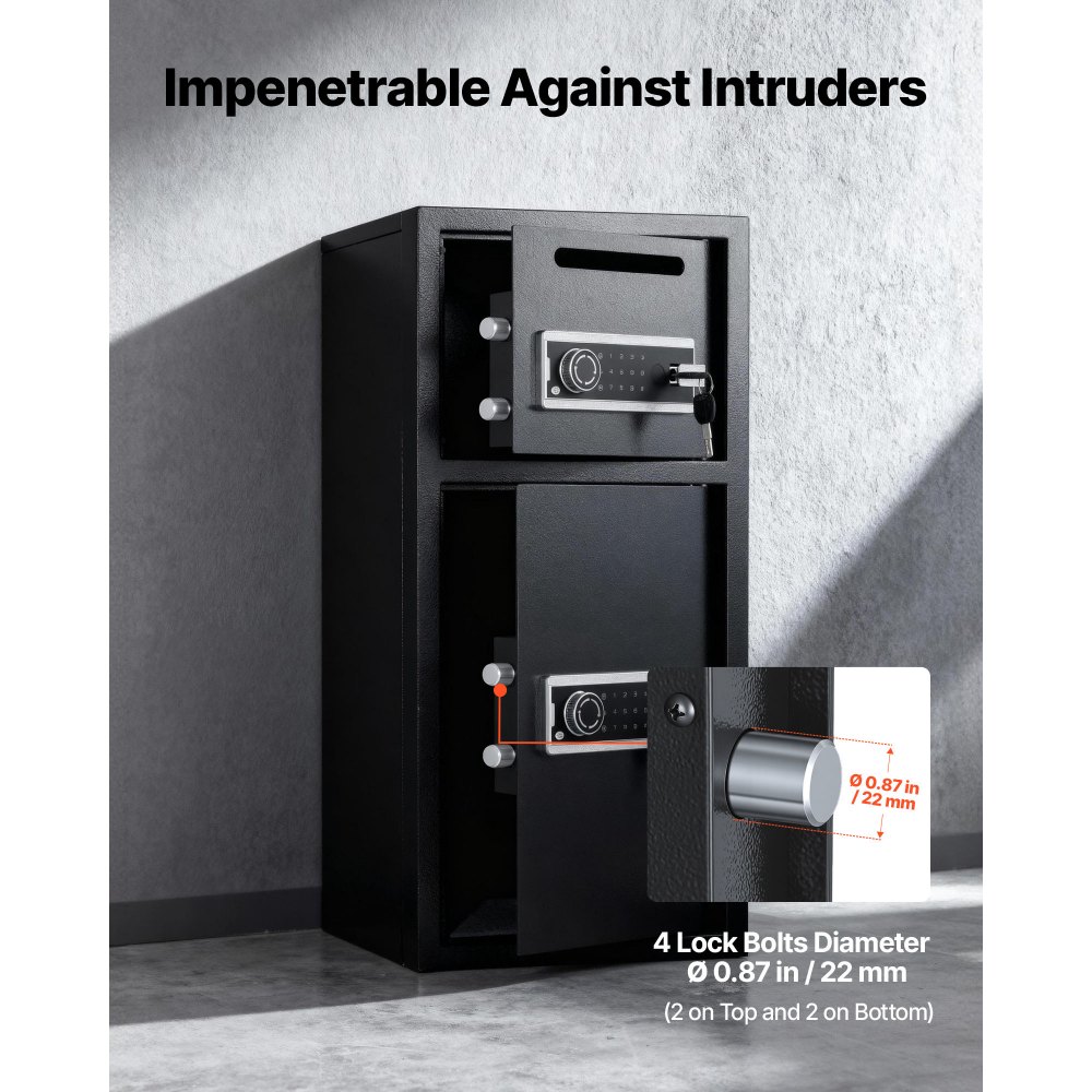 VEVOR Caja Fuerte para Hogar de Acero con 2 Puertas, Caja de Seguridad 350 x 348 x 775 mm, Cerradura con Llave y Contraseña, Sistema de Alarma Doble, para Proteger Dinero, Documentos, Joyas, Negro (requiere montaje)