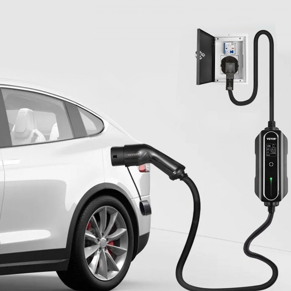 VEVOR Cargador Portátil para Vehículos Eléctricos de 13A Tipo 2 Cargador Home EV 3 Kilovatios Cargador de Coche Eléctrico con la Mayoría de los Coches Eléctricos, que Cumplen con la Norma IEC 62196-2