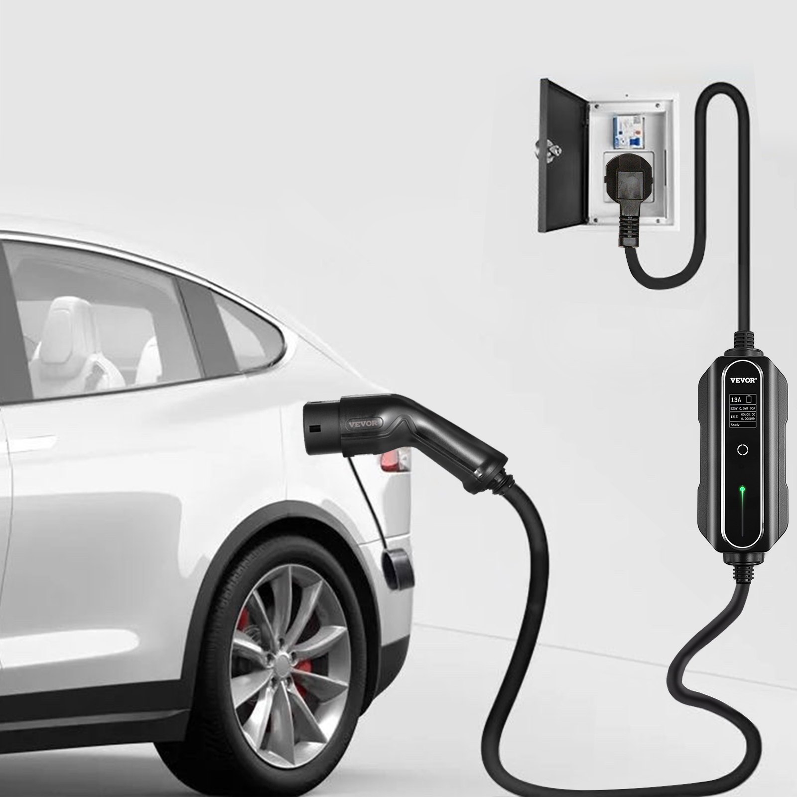VEVOR Cargador Portátil para Vehículos Eléctricos de 13A Tipo 2 Cargador Home EV 3 Kilovatios Cargador de Coche Eléctrico con la Mayoría de los Coches Eléctricos, que Cumplen con la Norma IEC 62196-2