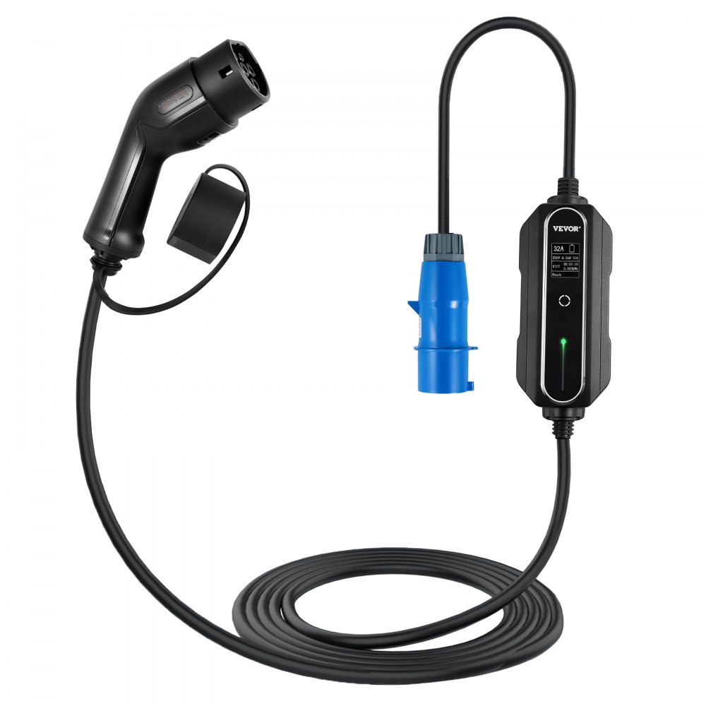 VEVOR Cargador Portátil para Vehículos Eléctricos 32A Tipo 2, Cargador Home EV con CEE 3 Pines, Cargador de Coche EV para la Mayoría de los Coches Eléctricos, que Cumplen con la Norma IEC 62196-2