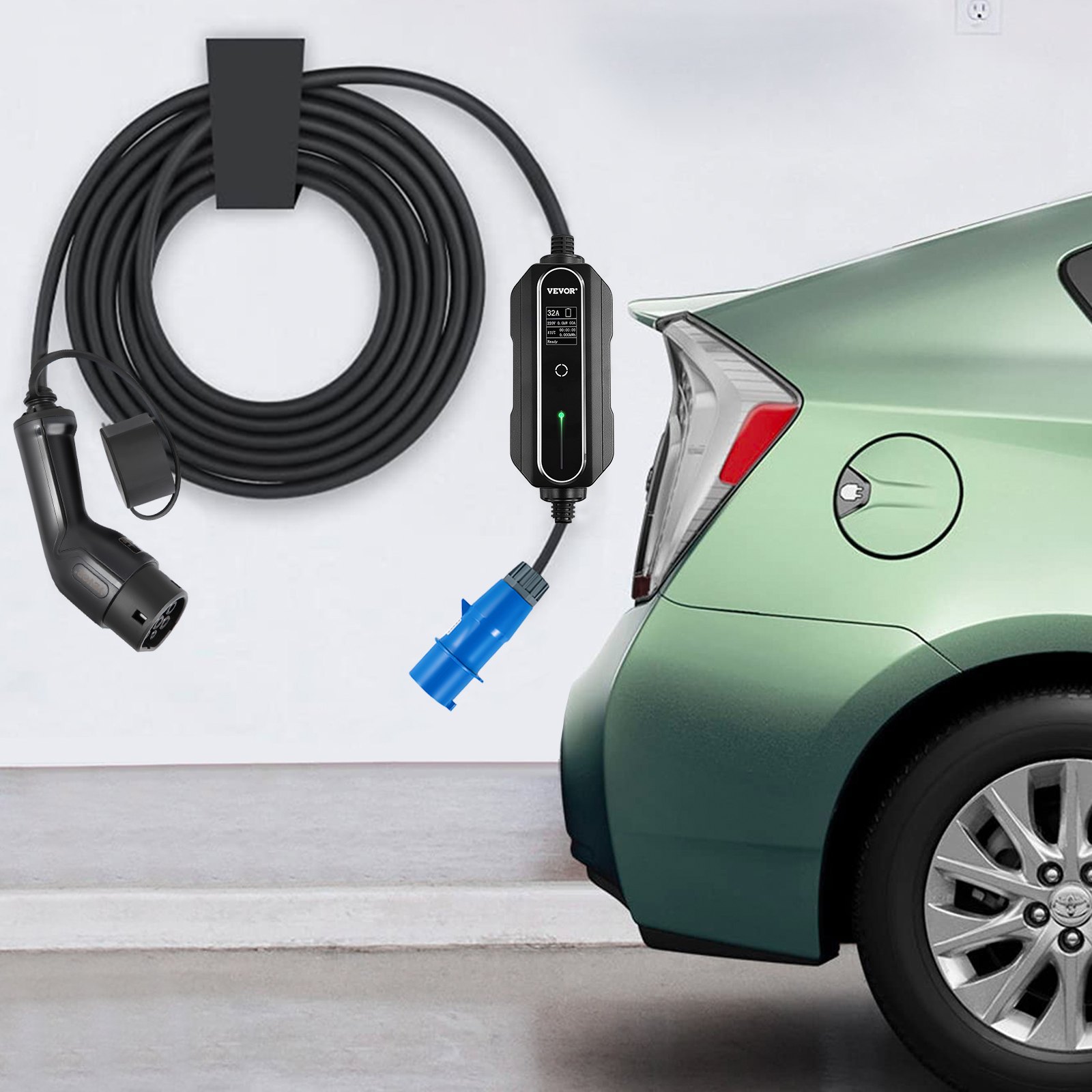 VEVOR Cargador Portátil para Vehículos Eléctricos 32A Tipo 2, Cargador Home EV con CEE 3 Pines, Cargador de Coche EV para la Mayoría de los Coches Eléctricos, que Cumplen con la Norma IEC 62196-2